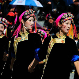 China Minority Dancing A group of Minority women dancing in Sichuan China